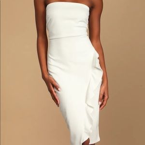 Lulu’s Anika White Ruffled Strapless Bodycon Dress